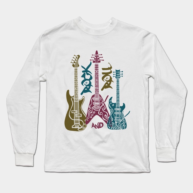 Rock and roll, electric guitars, music lover. white background Long Sleeve T-Shirt by Muse